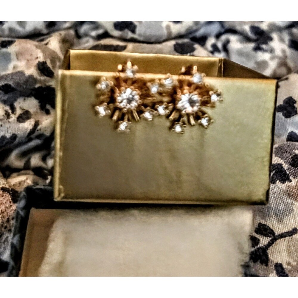 Vintage 1978 Avon Starburst Rhinestone Earrings Gold-Tone Clip In Original Box